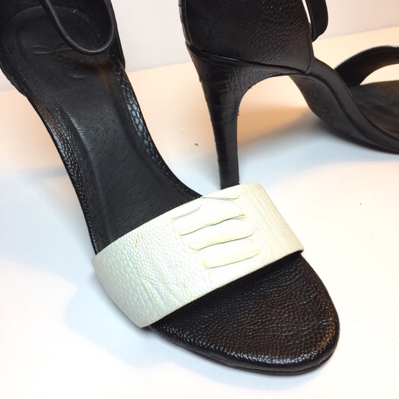 Joie Black White Textured Ankle Strap High Heel 7 - Picture 2 of 3